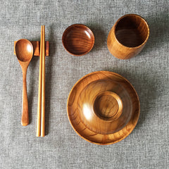 Solid Wood Green Dishes Chopsticks Bowl